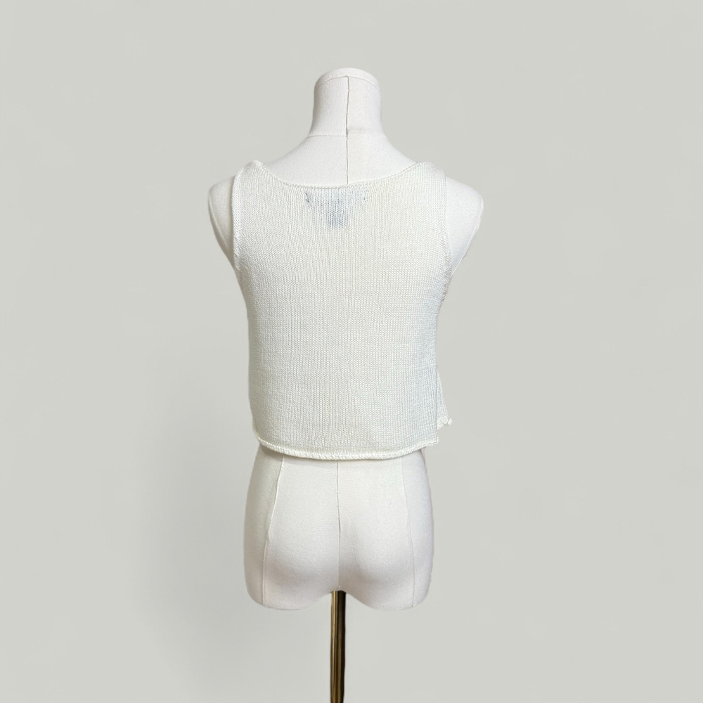 FOREVER21 Top Women Size Small Cream Crochet Sleeveless Vneck Knitted Boho Beach - Picture 3 of 10